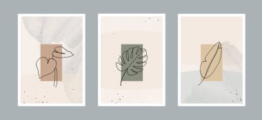 Duvar dekorasyonu, kartpostal ya da broşür kapağı tasarımı için farklı şekillere sahip modern soyut yaprak çizgisi sanat arka planı. Vektör tasarımı.