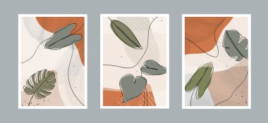 Duvar dekorasyonu, kartpostal ya da broşür kapağı tasarımı için farklı şekillere sahip modern soyut yaprak çizgisi sanat arka planı. Vektör tasarımı.