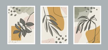 Duvar dekorasyonu, kartpostal ya da broşür kapağı tasarımı için farklı şekillere sahip modern soyut yaprak çizgisi sanat arka planı. Vektör tasarımı.