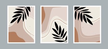Duvar dekorasyonu, kartpostal ya da broşür kapağı tasarımı için farklı şekillere sahip modern soyut yaprak çizgisi sanat arka planı. Vektör tasarımı.