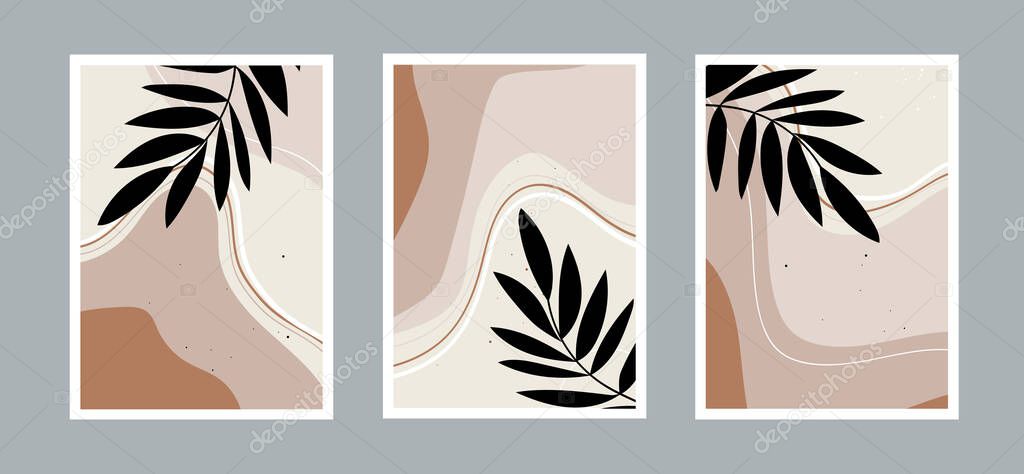 Modern abstract leaves line art background with different shapes for wall decoration, postcard or brochure cover design. Vector design.