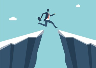 İş adamı başarı ve zafer için dağdan atlıyor. iş konsepti kazanma ve rekabet vektör tasarımı.