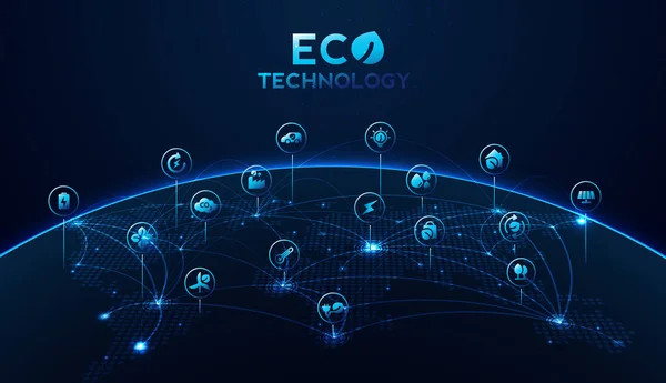 Eco Technologie Milieutechnologie Concept Met Milieu Iconen Netwerkverbinding Vectorontwerp — Stockvector