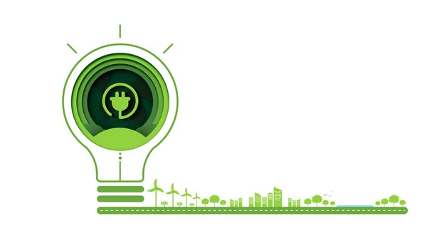 Papierowa Sztuka Zielonej Technologii Ekologicznej Koncepcji Przyrody Oszczędność Energii Pomysł — Wektor stockowy