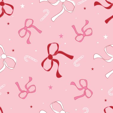 Kurdeleli, yay desenli, dişi desenli, karalamalı el çizimi romantik düğüm arka planı. Güzel bir paket kağıdı. Kutlama yayı modeli. vektör tasarımı.