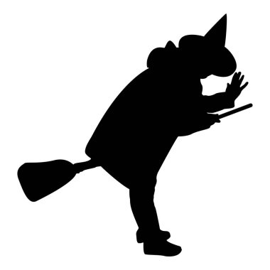 Silhouette fairy wizard witch flying on broom subject for halloween concept black color vector illustration flat style simple image