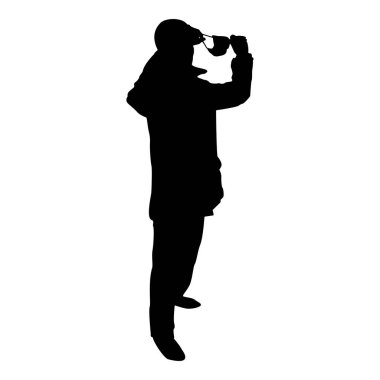Silhouette man dress up cloth in face medical mask wearing personal dust protective equipment concept virus coronavirus influenza flu outbreak prevention quarantine protect from air pollution black color vector illustration flat style simple image