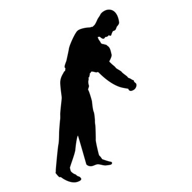 Silhouette man dressing sweater clothes concept put on his pullover black color vector illustration flat style simple image