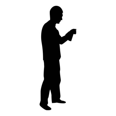 Silhouette man using water sprayed in up male watering garden using hand sprinkler holding arm special comb black color vector illustration flat style simple image