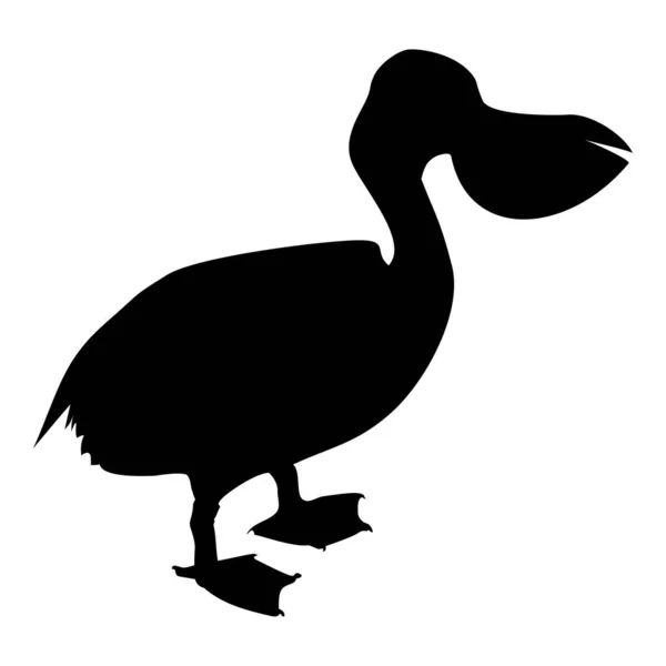 Silhouette Pelican Bird Seabird Waterbird Black Color Vector Illustration Flat — Image vectorielle