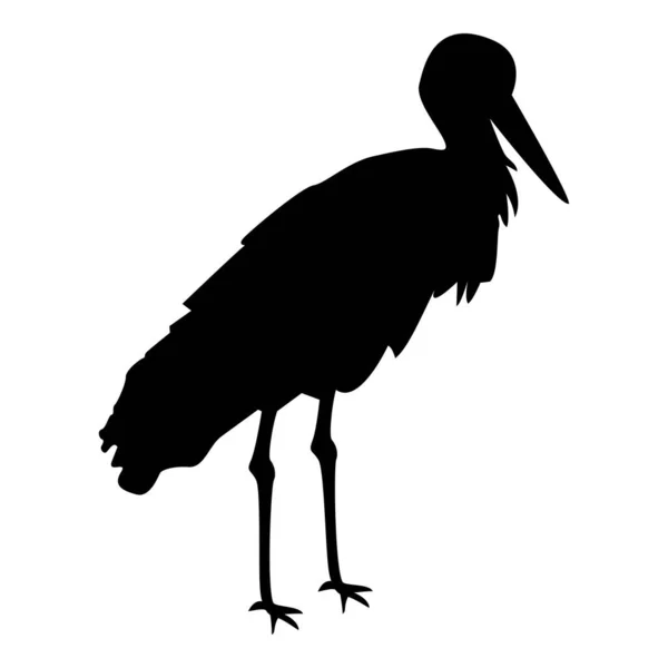 Silhouette Stork Bird Standing Crane Heron Black Color Vector Illustration — Stok Vektör