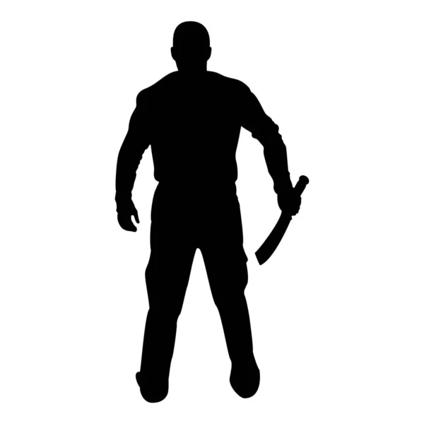 Silhouette Man Sword Machete Cold Weapons Hand Military Man Soldier — Vector de stock