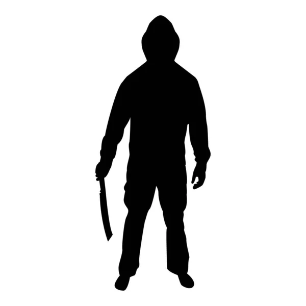 Silhouette Man Sword Machete Cold Weapons Hand Military Man Soldier — Stock Vector