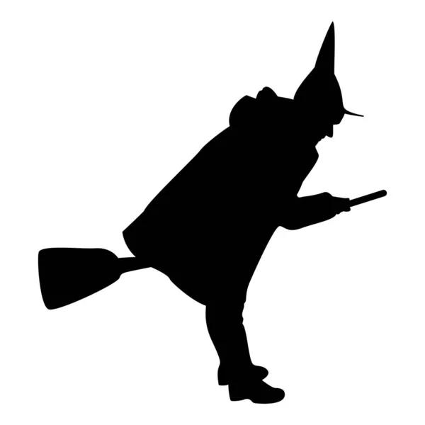 Silhouette Fairy Wizard Witch Flying Broom Subject Halloween Concept Black — Vector de stock