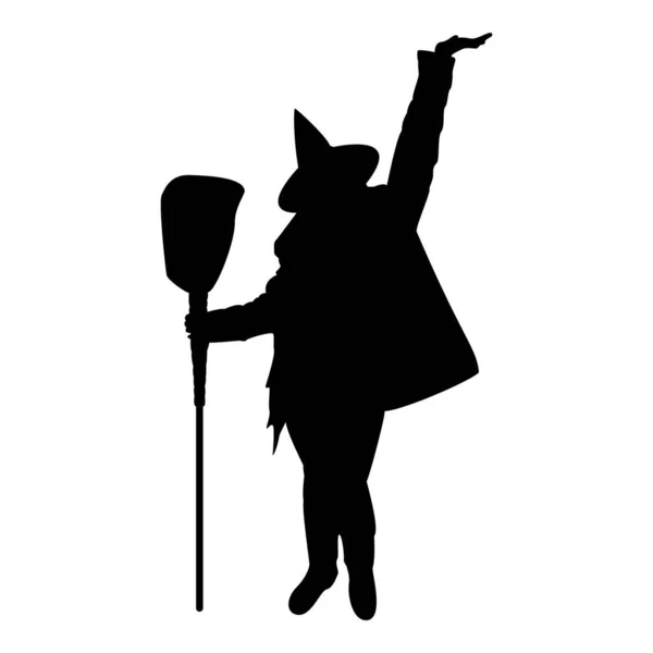 Silhouette Fairy Wizard Witch Holding Broom Subject Halloween Concept Black — Stockvector