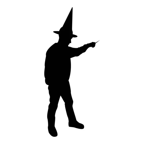 Silhouette Wizard Holds Magic Wand Trick Waving Sorcery Concept Magician — ストックベクタ