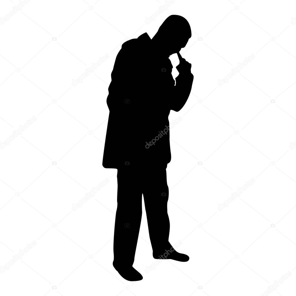 Silhouette man poking in nose use finger male cleans nasal passages black color vector illustration flat style simple image