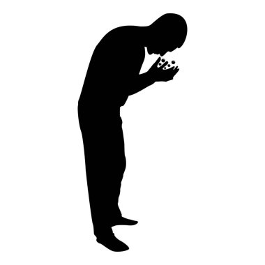 Silhouette man wash face water male cleansing facial washes his concept cares about his look hygiene bubbles in hand black color vector illustration flat style simple image