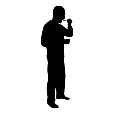 Silhouette man trying food from spoon standing tasting concept gourmet tries dish chef trying black color vector illustration flat style simple image