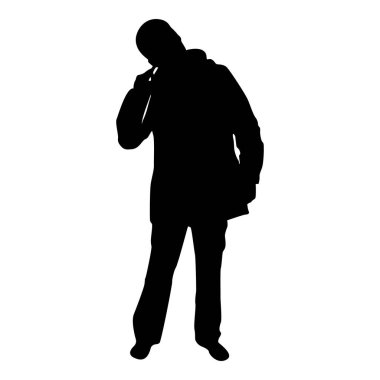 Silhouette male picking in ear using finger male clearing earwax clean body concept caring for cleanliness idea hygiene cleanup hygienic black color vector illustration flat style simple image