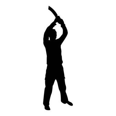 Silhouette man with sword machete from above cold weapons in hand military man soldier serviceman in various positions hunter with knife fight poses strong defender warrior concept weaponry standing black color vector illustration flat style simple i