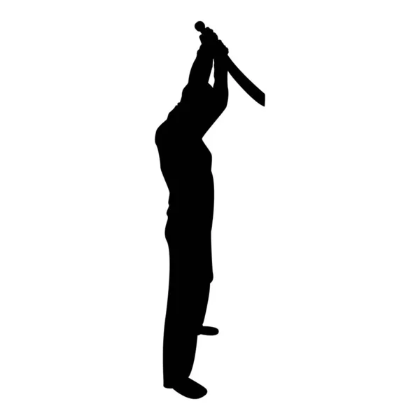 Silhouette Man Sword Machete Cold Weapons Hand Military Man Soldier — Vetor de Stock