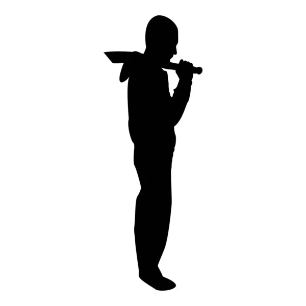 Silhouette Man Sword Machete Cold Weapons Hand Military Man Soldier — Vector de stock