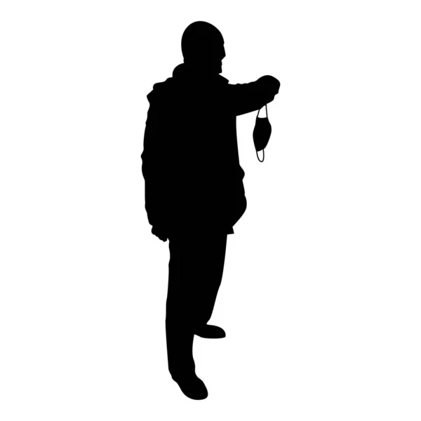 Silhouette Man Hold Face Medical Mask Hand Arm Wearing Personal — Image vectorielle