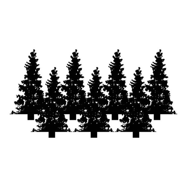Silhouette Fir Tree Christmas Coniferous Spruce Pine Forest Evergreen Woods —  Vetores de Stock