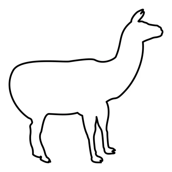 Alpaca Llama Lama Guanaco Contour Outline Zwart Kleur Vector Illustratie — Stockvector