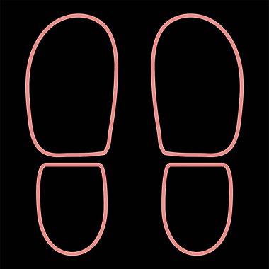 Neon ayakkabıların topuklarını izler. Kırmızı renk vektör illüstrasyonudur. Düz ışık görüntüsü.