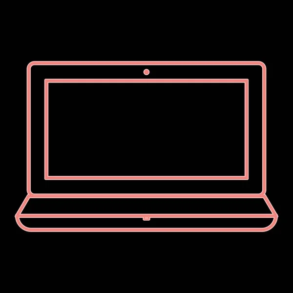 Neon Laptop Jest Czerwony Kolor Wektor Ilustracja Płaski Styl Lekki — Wektor stockowy