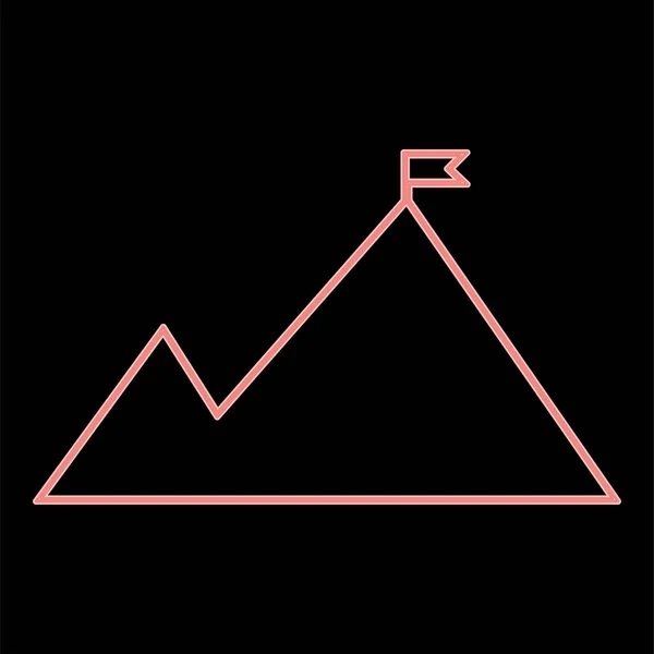 Νέον Βουνά Μια Σημαία Στην Κορυφή Είναι Κόκκινο Χρώμα Διάνυσμα — Διανυσματικό Αρχείο