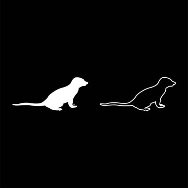 Suricata poziyonundaki meerkat Suricatta siluet beyaz renk vektör illüstrasyonu katı dış hat biçimi basit resim