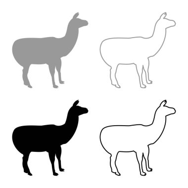 Alpaca Lama Lama Guanaco silueti gri siyah renk vektör çizimi katı dış hat biçimi basit resim