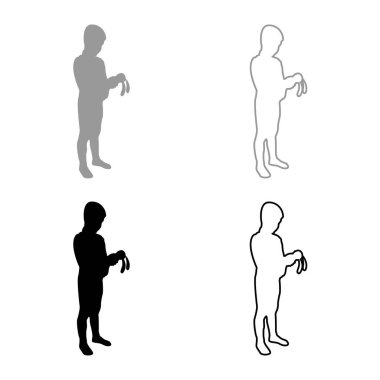 Çocuk oyuncağını tutuyor Tavşan Tavşan Anaokulu Kardeşi Amigurumi Son 'a hediyeler veriyor Teddy oyuncak çocuk oyuncağı çocuk silueti siyah renk tasviri basit taslak tarzı