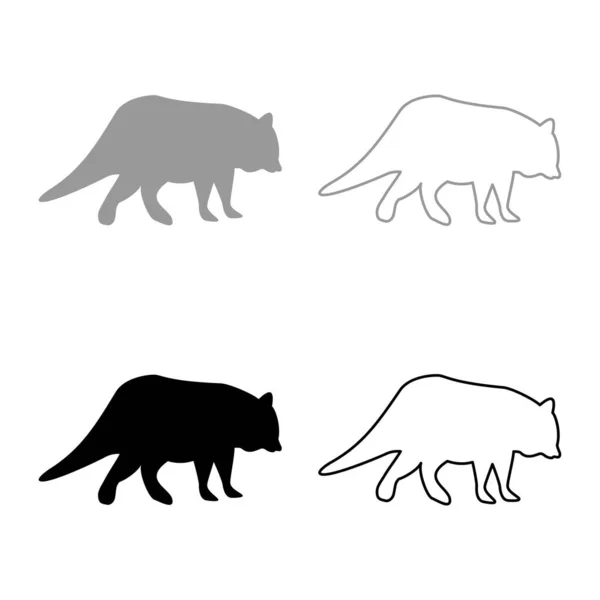 Waschbär Coon Silhouette Grau Schwarz Farbvektor Illustration Solide Umriss Stil — Stockvektor