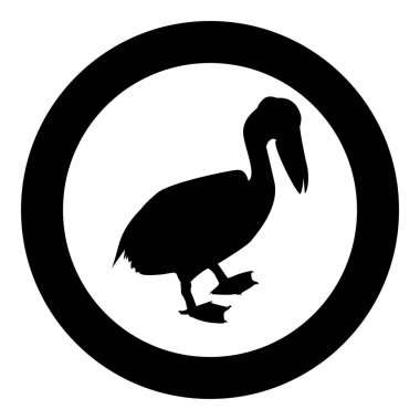 Pelikan kuşu Seabird Su Kuşu silueti yuvarlak siyah renk vektör çizimi katı dış hat biçimi basit resim