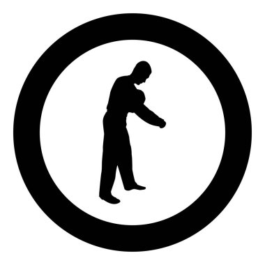 Erkek adam süveter giydirme konsepti Kazak siluetini yuvarlak siyah renk vektör illüstrasyonuna sokup basit dış görünüş tasviri