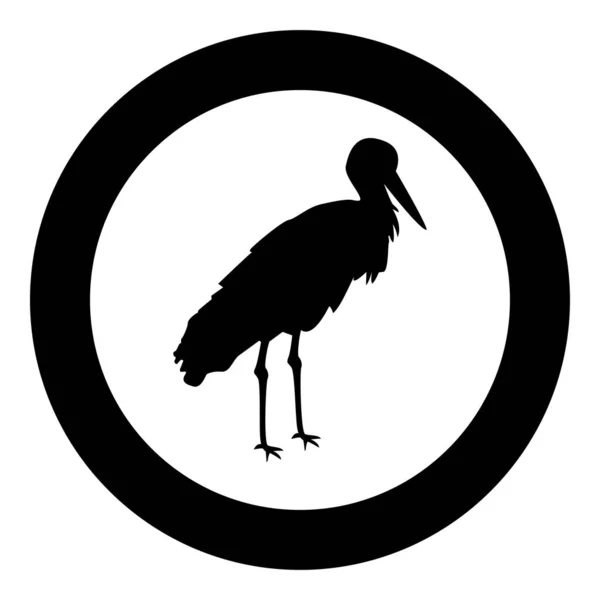 Storch Vogel Stehend Kranich Reiher Silhouette Kreis Runde Schwarze Farbe — Stockvektor