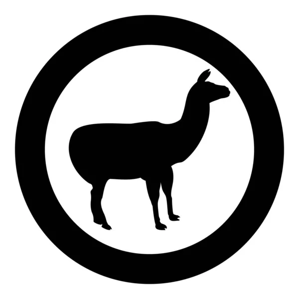 Alpaca Llama Lama Guanaco Silueta Círculo Redondo Vector Color Negro — Vector de stock