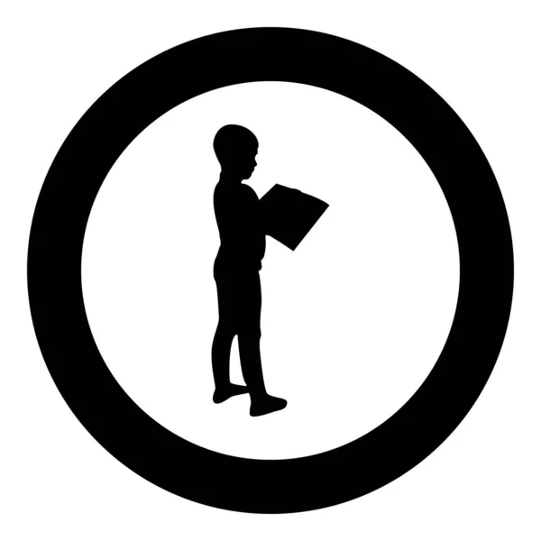 Αγόρι Ανάγνωση Βιβλίο Στέκεται Έφηβος Αρσενικό Ανοιχτό Βιβλίο Στα Χέρια — Διανυσματικό Αρχείο
