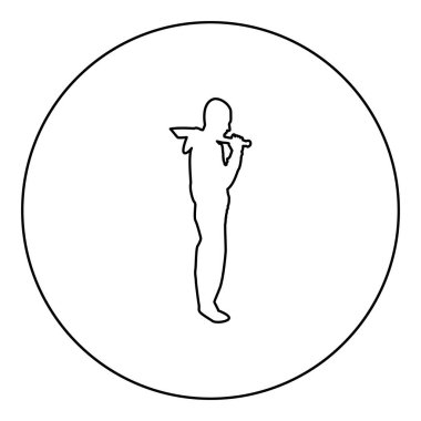 Kılıçlı adam elinde soğuk silahlar çeşitli pozisyonlarda asker asker bıçaklı avcı güçlü savunma silahşör konsepti silueti dairesel siyah renk vektör çizimi dış hatları