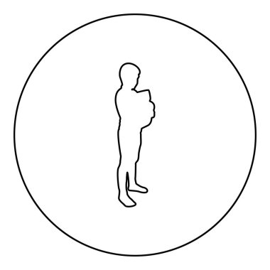 Çocuk yastık koluna sarılıyor yastık elele tutuşuyor okul öncesi kucaklaşması sevimli kardeş ayakta duruyor mutlu çocuk yatağa gidiyor uyku konsepti iyi uykular yan silueti yuvarlak siyah renk illüstrasyon contou