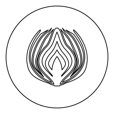 Soğan kesimi soğanlar dilimlenmiş sebze silueti yuvarlak siyah renk çizimi dış hat biçimi basit resim