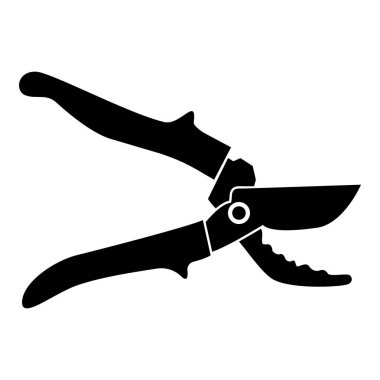Secateur bahçe budama makası elle makas kesme simge siyah renk çizimi düz resim