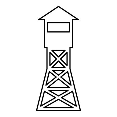 Kule Genel Bakış Orman Bekçisi Yangın Alanı. Dış hatlar. Simge siyah renk vektör illüstrasyonu.
