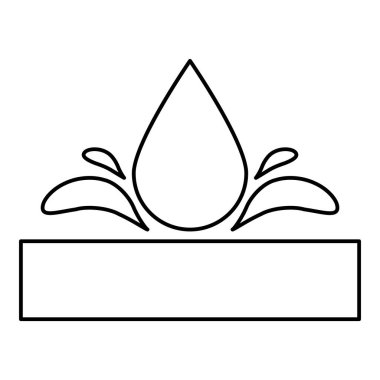 Suya dayanıklı su geçirmez yüzey. Sızdırılamaz kumaş, ıslak koruma, Hidrofobik madde dış hatları, simge siyah renk çizimi, düz resim.