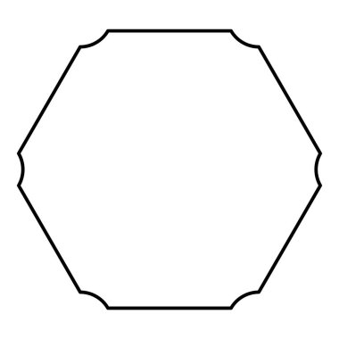 Altıgen altı yuvarlak köşeli altıgen pankart boş model dış hatları siyah renk vektör çizimi düz resim