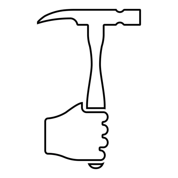 Hammer Hand Holding Tool Use Brazo Usando Concepto Trabajo Contorno — Vector de stock